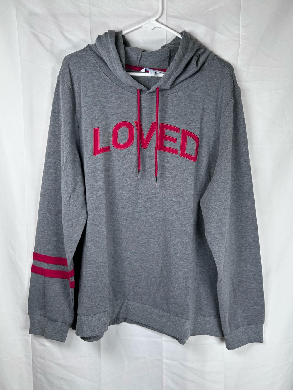 PajamaGram Hoodie Pajama Top Women’s XL Gray Red Loved Embroidery